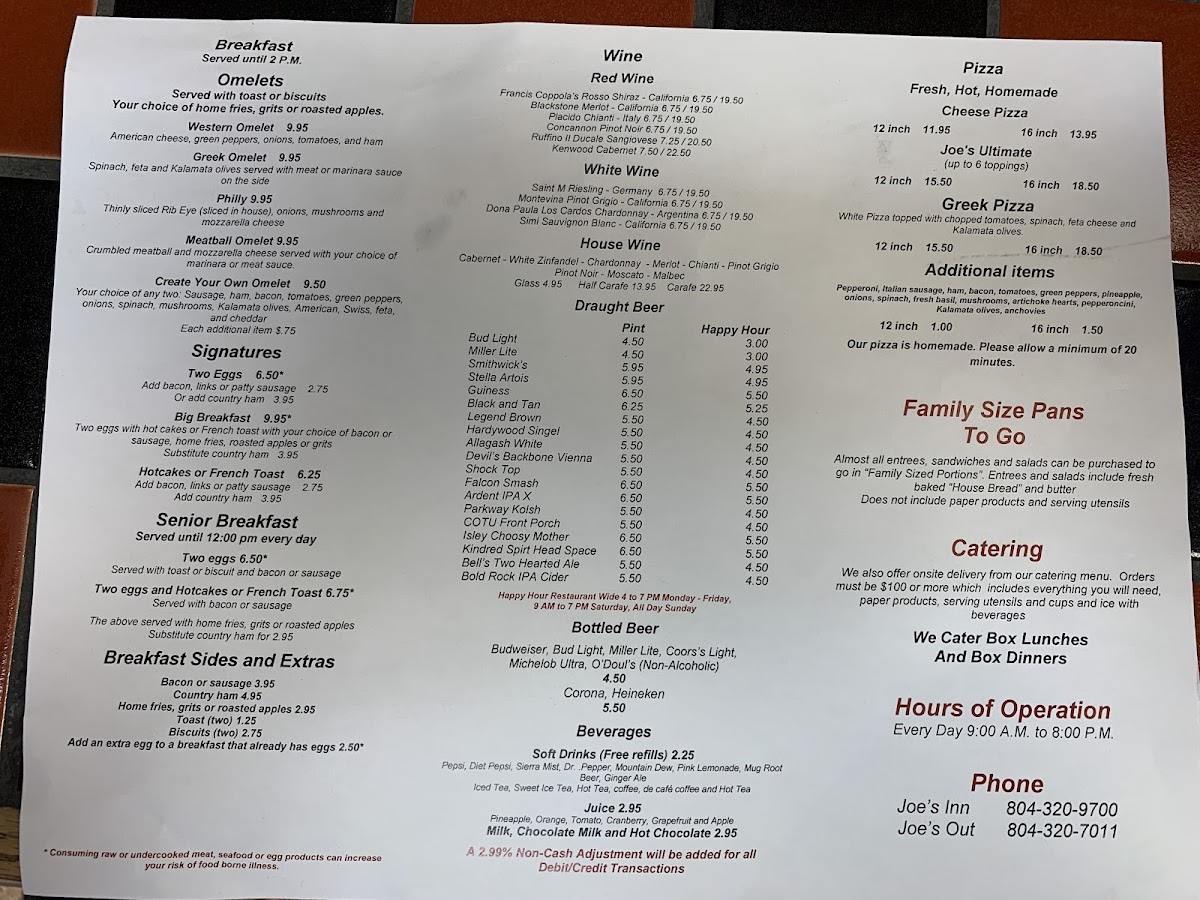 Joe's Inn Bon Air Menu - Image 3